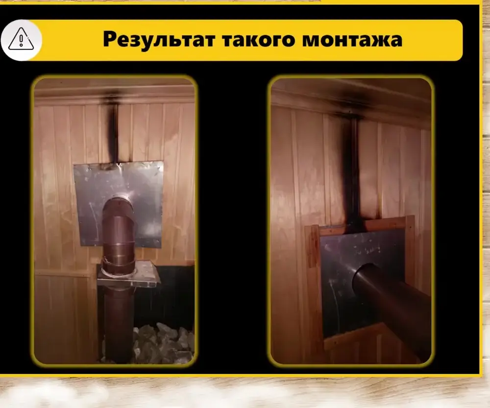 Монтаж трубы печи в мобильной бане с использованием минеральной ваты вокруг дымохода: результат неправильной установки